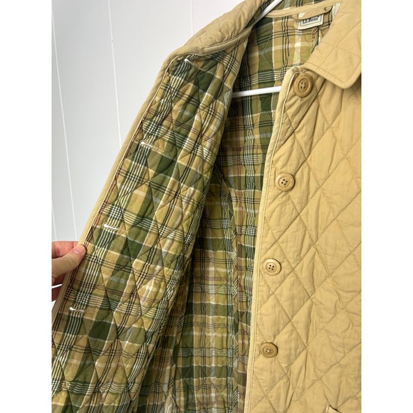 Vintage LL Bean Quilted Khaki Plaid Insulated Barn Coat Size Small - Picture 4 of 12